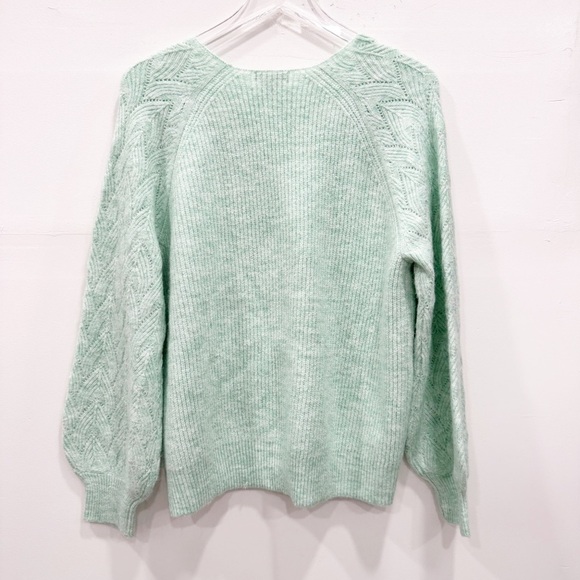 On 34th Cozy Pullover Sweater V-Neck Mint Frost Heather Large Open Knit - Picture 5 of 5
